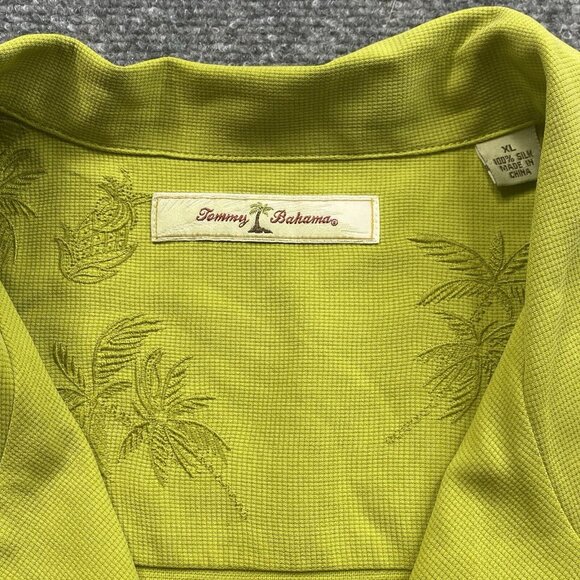 Tommy Bahama Shirt Mens XL Green Textured Silk Short Sleeve Button Up Vacay - Picture 4 of 12